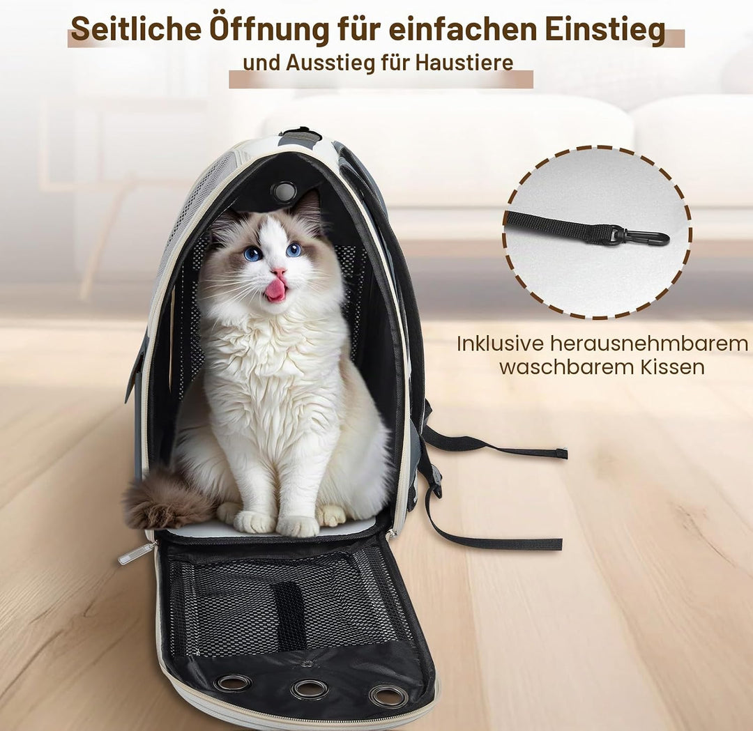 Haustier Rucksack für Katzen &amp; Kleine Hunde,Atmungsaktiver Tragbare Katzenrucksack mit Sichtfenster,