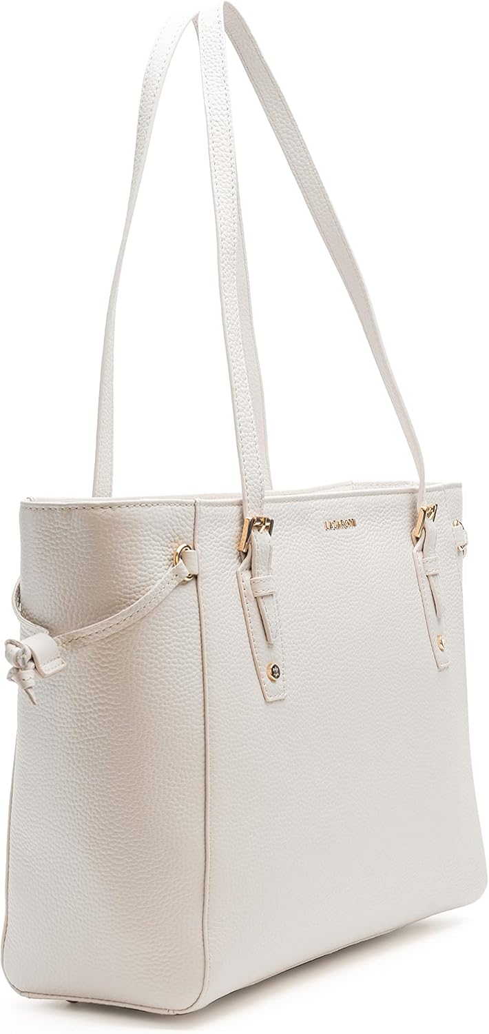 Lazarotti Bologna Leder Shopper Tasche Damen | Tote Bag mit seitlichen Kordelzügen | XL Schultertasc