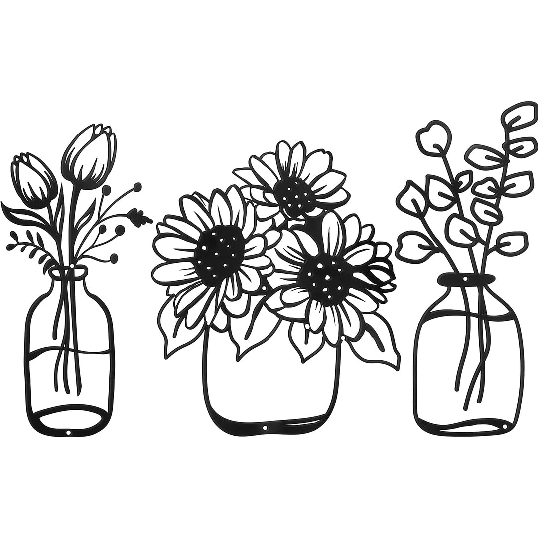 Hotop 3 Stück Metall Blumen Wanddekoration Minimalistische Vase Wandkunst Schwarze Tulpe Draht Eisen