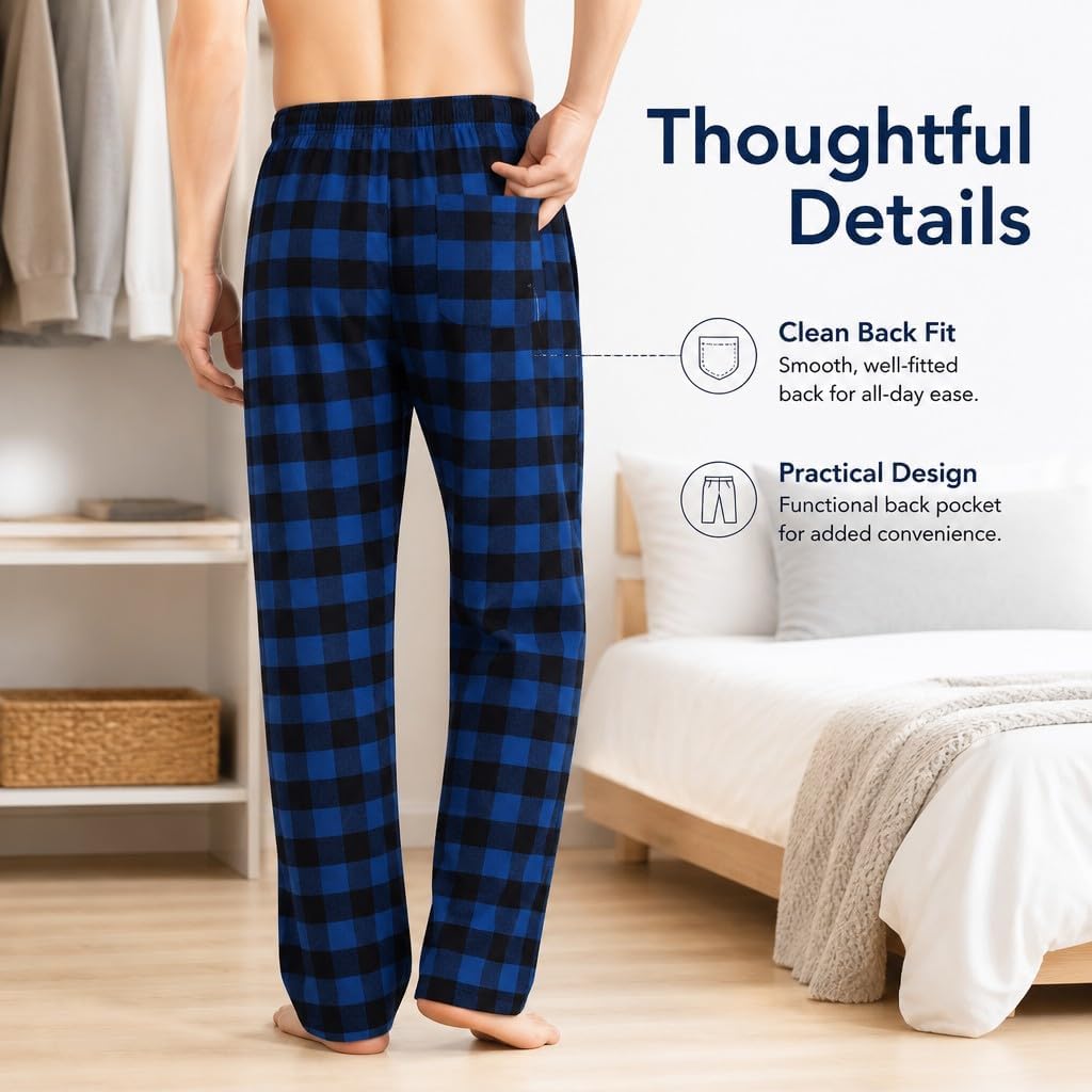 JTPW Herren 100% Baumwolle Flanell Bequeme Pyjama/Lounge Bottoms mit Taschen S Black Aqua Plaid, S B