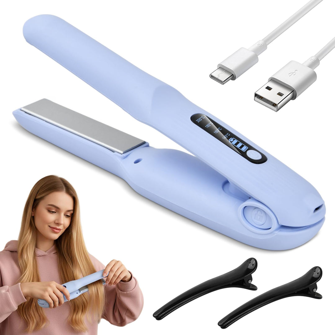 Glätteisen Kabellos 2 in 1 Glätten & Locken, USB Haarglätter mit 4000mAh Akku, 4 Temperaturstufen (1