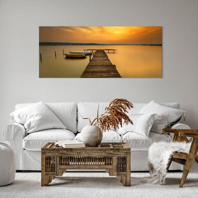 Wandbilder Dekoration Wohnzimmer See Brücke Panorama Bilder auf Leinwand 120x50cm Leinwandbild mit R