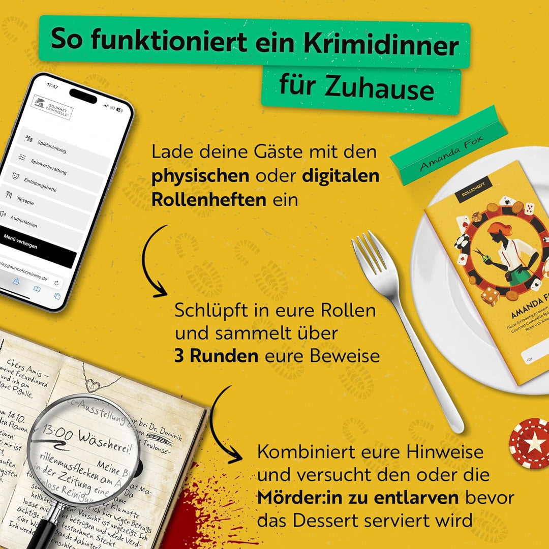 Gourmet Criminelle® Krimidinner für zuhause | 8 bis 10 Personen | Mysteriöser Mordfall für Deine Din