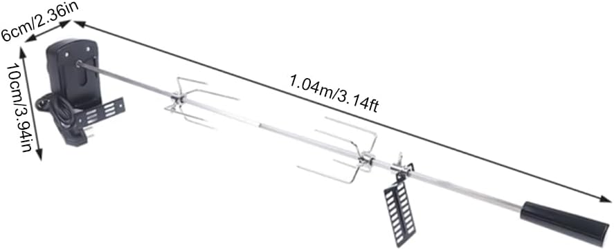 Grillspiess mit Motor, Edelstahl Drehspiess Grill, 100 cm Rotisserie Drehspiess, 2X Fleischnadeln, 2