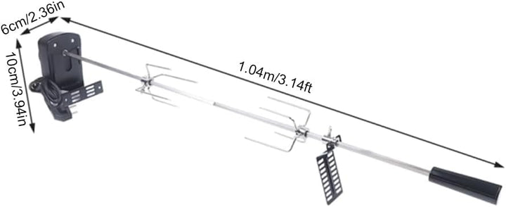 Grillspiess mit Motor, Edelstahl Drehspiess Grill, 100 cm Rotisserie Drehspiess, 2X Fleischnadeln, 2