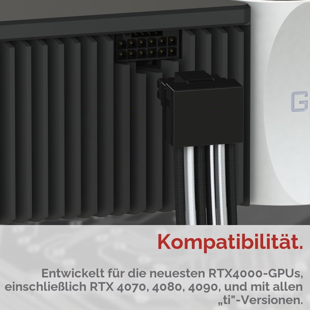 LINKUP - AVA PCIE 5.0 16Pin (12+4) mit Linkswinkel zu 3x8Pin | 16AWG Umhüllt | Kompatibel mit RTX40