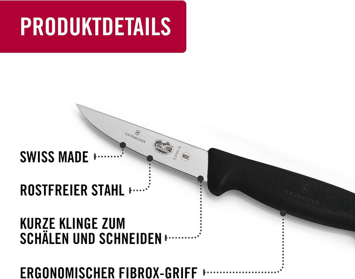 Victorinox Fibrox Schälmesser für Gemüse und Obst, Kleines Ausbeinmesser für Fleisch, 10 cm, Gerade