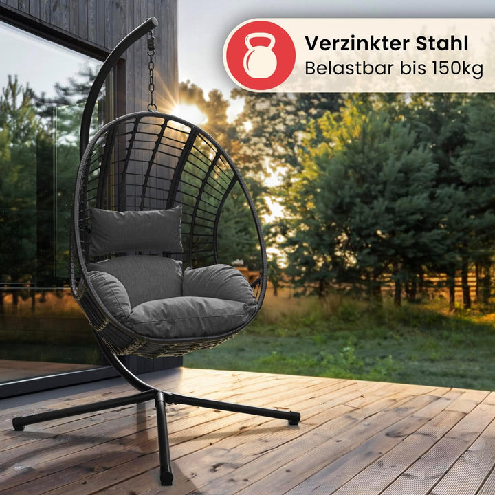 Swoods XXL Hängesessel mit Gestell - Hängesessel Für Indoor und Outdoor - Inkl. Kissen - Egg Chair -