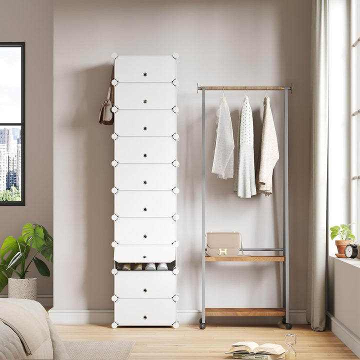 Mondeer Schuhregal, Kunststoff Schuhschrank, Modulares Schuhaufbewahrung mit Tür, Staub- und Wassera