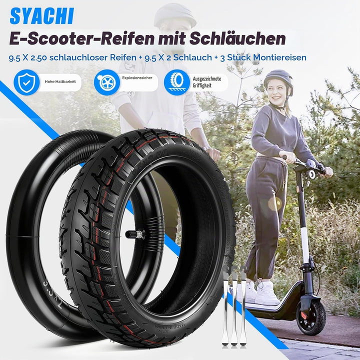 SYACHI 9,5 x 2,50 Reifen Kit für Niu KQI3 Max/Pro/Sport, Elektroroller Ersatzreifen Zubehör Vorne un