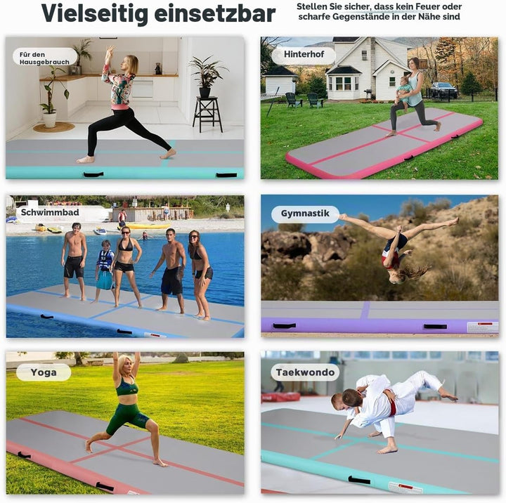 KIKILIVE 10/20CM Hoch Gymnastikmatte Tumbling Matte, 2/3/4/5/6M Aufblasbar Gymnastik Track Matte Air