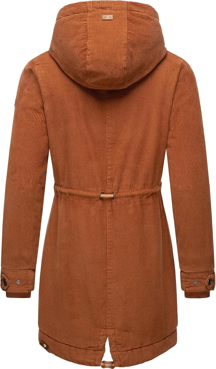 Ragwear Damen Winterjacke Wintermantel Cord-Mantel mit Kapuze Canny Corduroy XS-6XL 4XL Brown, 4XL B