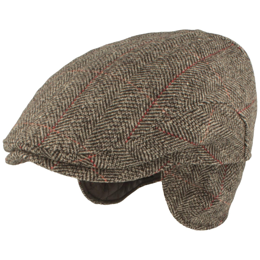 Breiter Herren Winter Schiebermütze mit Ohrenklappen Flatcap Schirmmütze 100% Wolle mit ausklappbare