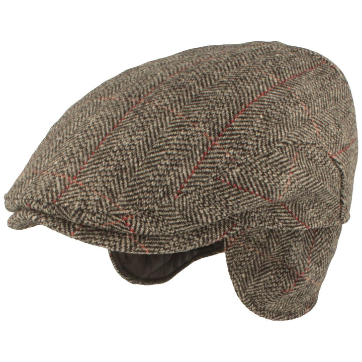 Breiter Herren Winter Schiebermütze mit Ohrenklappen Flatcap Schirmmütze 100% Wolle mit ausklappbare
