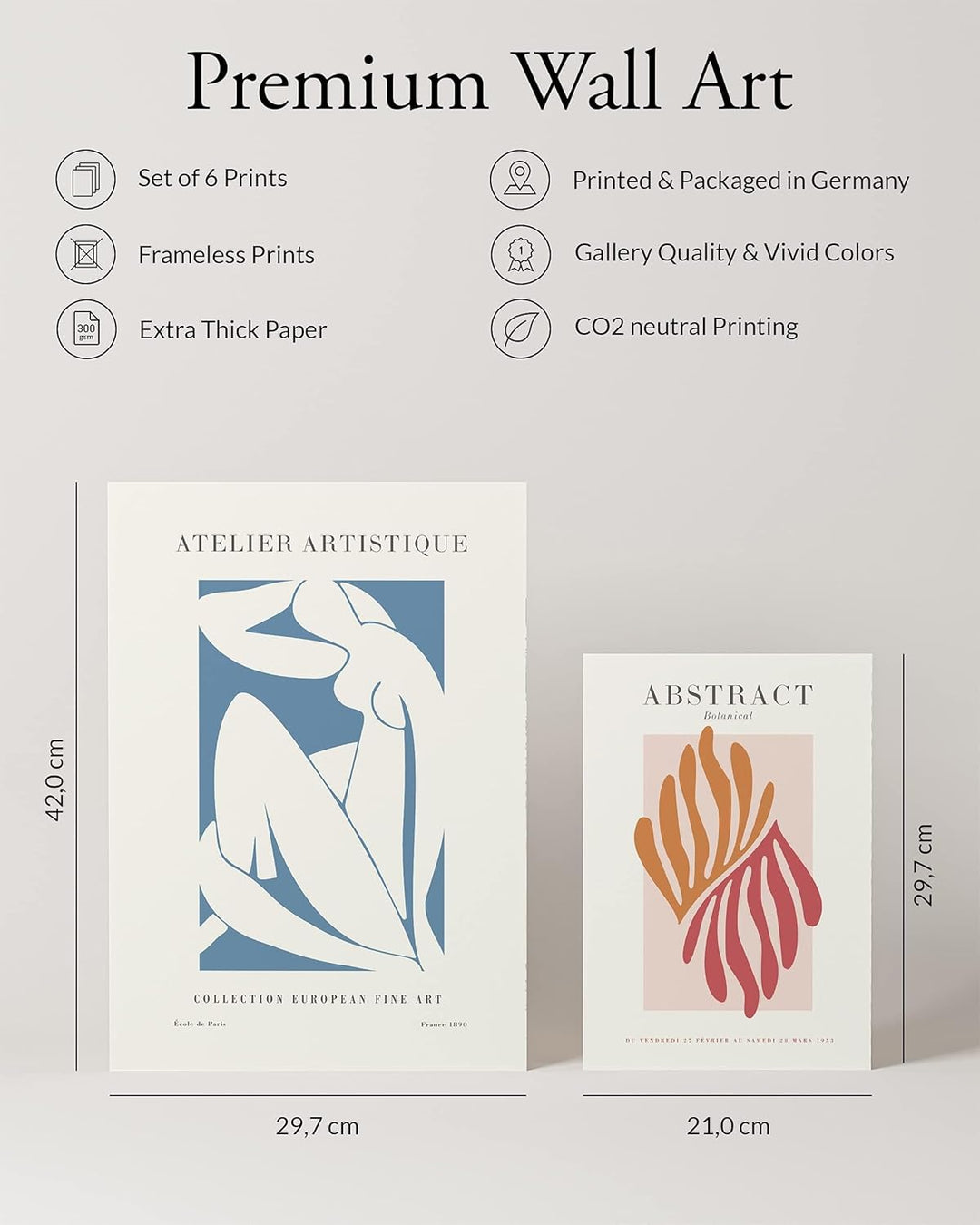 Heimlich® Premium Poster Set OHNE Bilderrahmen | 2 x DIN A3 & 4 x DIN A4 - ca. 30x42 & 21x30 | Stilv