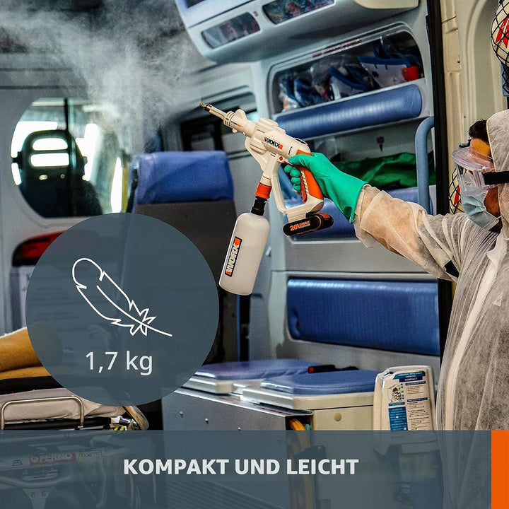 WORX WP650E Hydroshot Akku Drucksprühgerät 20V mit feinem Sprühnebel und 1L Flaschentank – inkl. 2Ah
