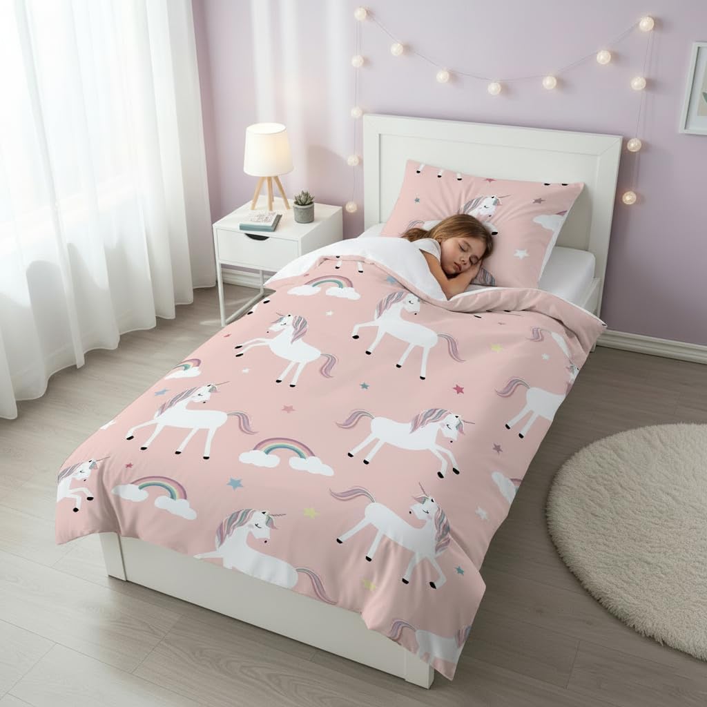 DJDEA Einhorn Bettwäsche Kinder 135x200 Mädchen Weich Mikrofaser,Einhorn Motiv Kinderbettwäsche mit