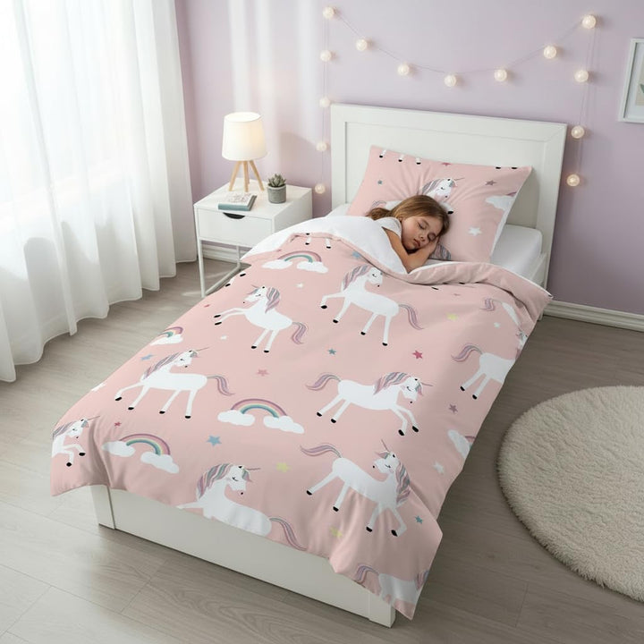 DJDEA Einhorn Bettwäsche Kinder 135x200 Mädchen Weich Mikrofaser,Einhorn Motiv Kinderbettwäsche mit