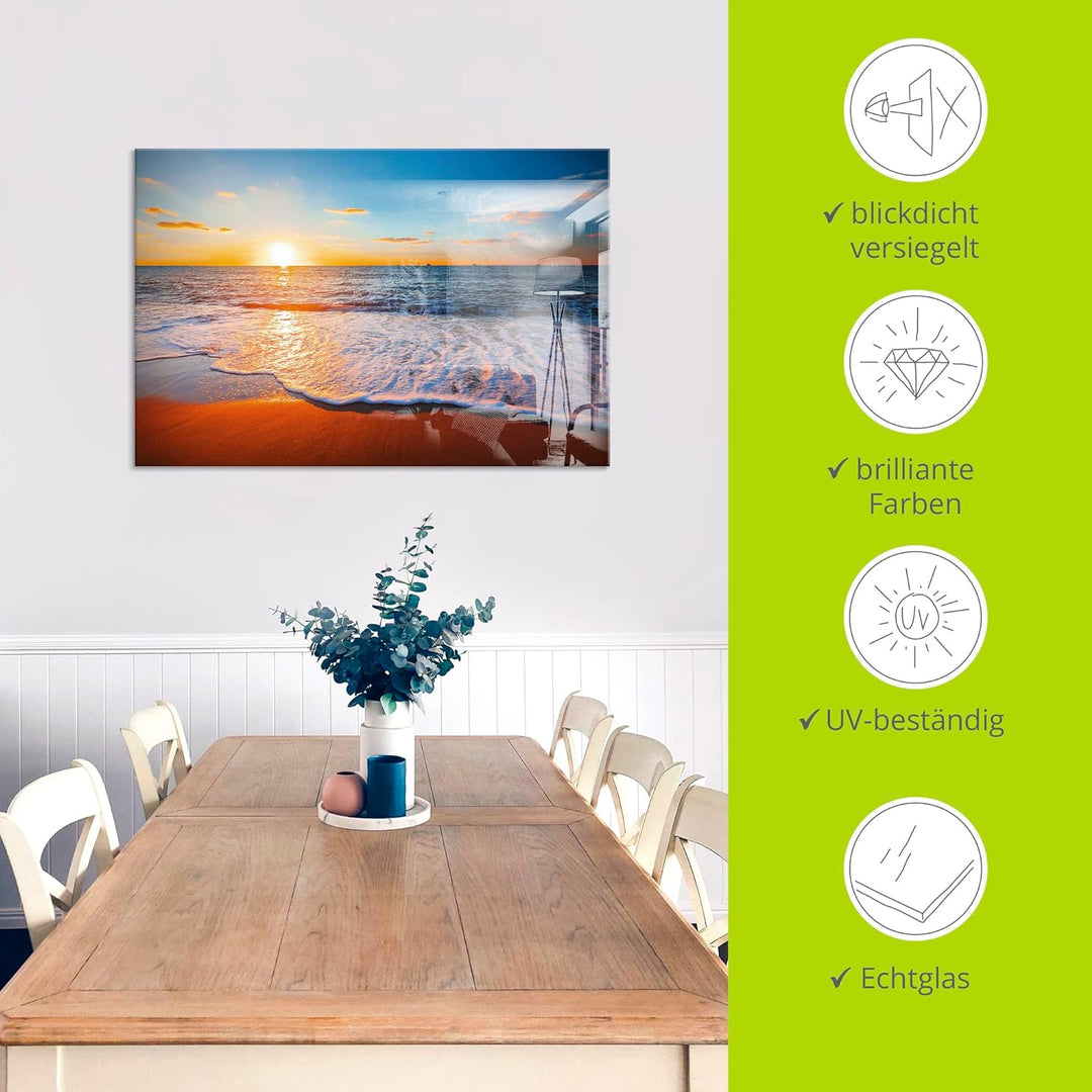 ARTland Glasbilder Wandbild Glas Bild einteilig 40x40 cm Quadratisch Strand Meer Sonne Karibik Natur