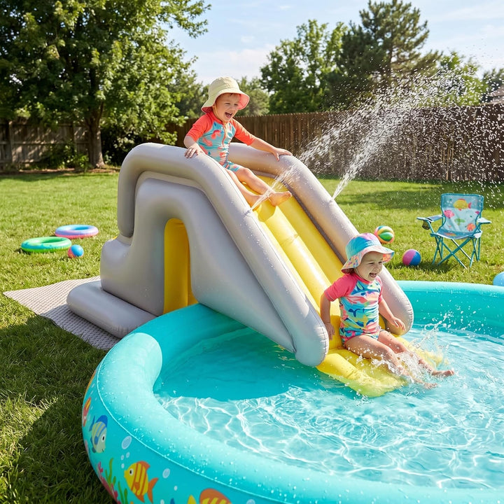 Aufblasbare Poolrutsche, Schwimmbadrutsche mit breiter, mit Wasser befüllbarer Basis – einfache Einr