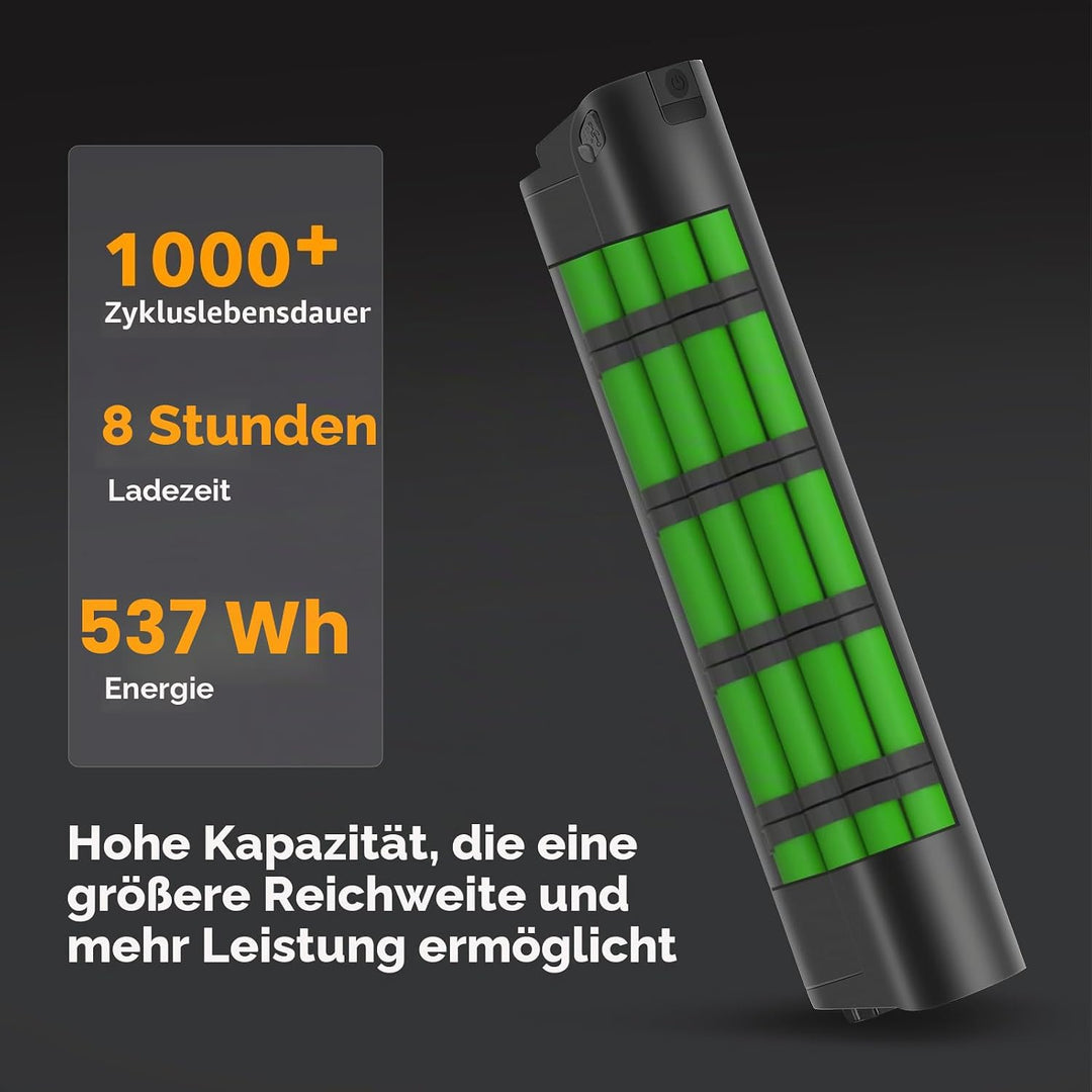 SEASON ebike Akku 36V 14.5Ah Ersatzakku mit 2A Ladegerät, 537Wh Built-in Rahmenakku für Elektrofahrr