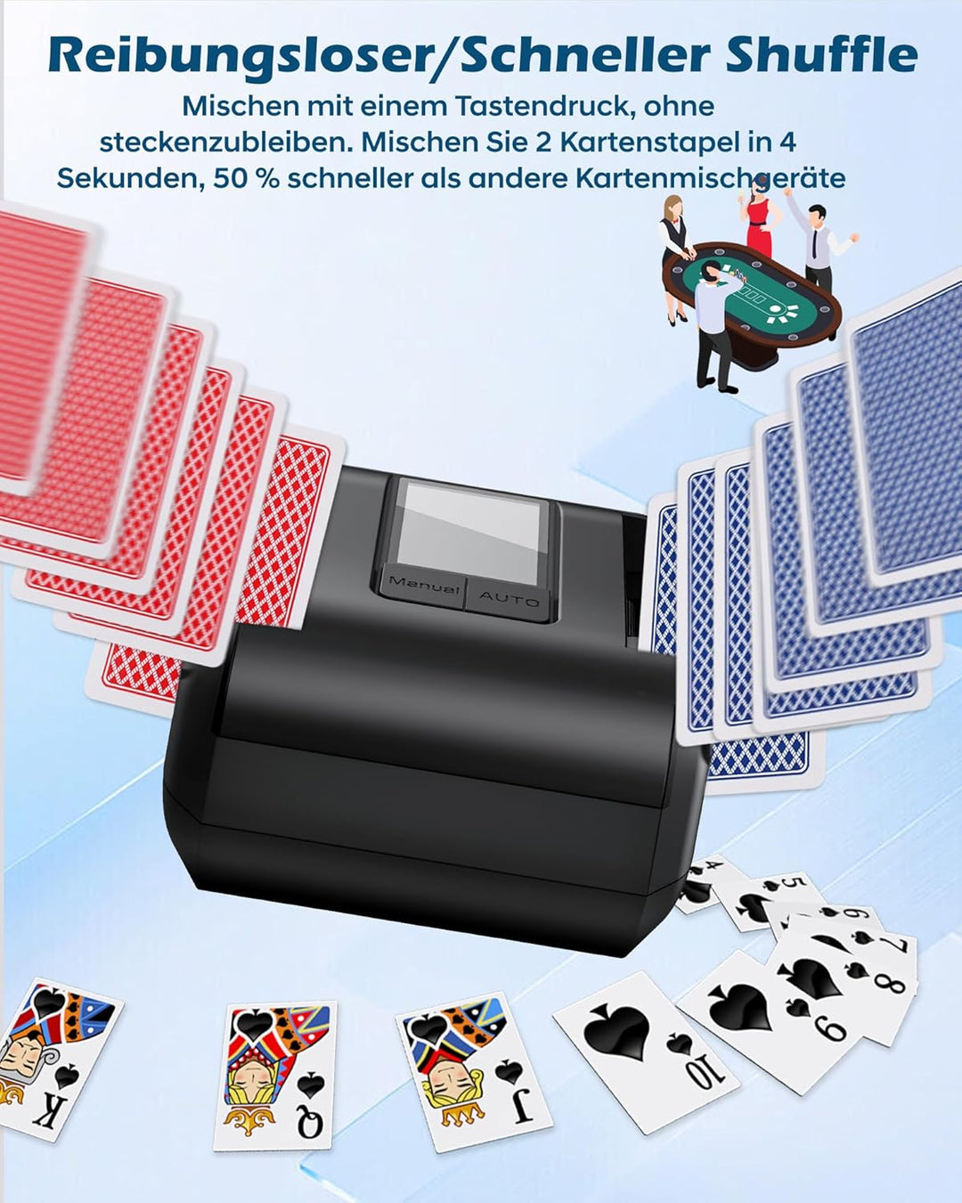 AVUMDA Kartenmischmaschine Elektrische, Automatischer Kartenmischer für 1–2 Decks One-Press Auto & M