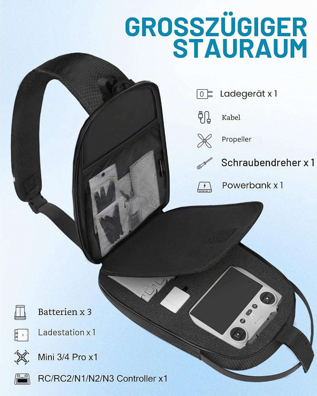 Mini 4 Pro Hülle, wasserdichte Hartschalen-Tragetasche, tragbare Reise-Drohnen-Schultertasche, Rucks