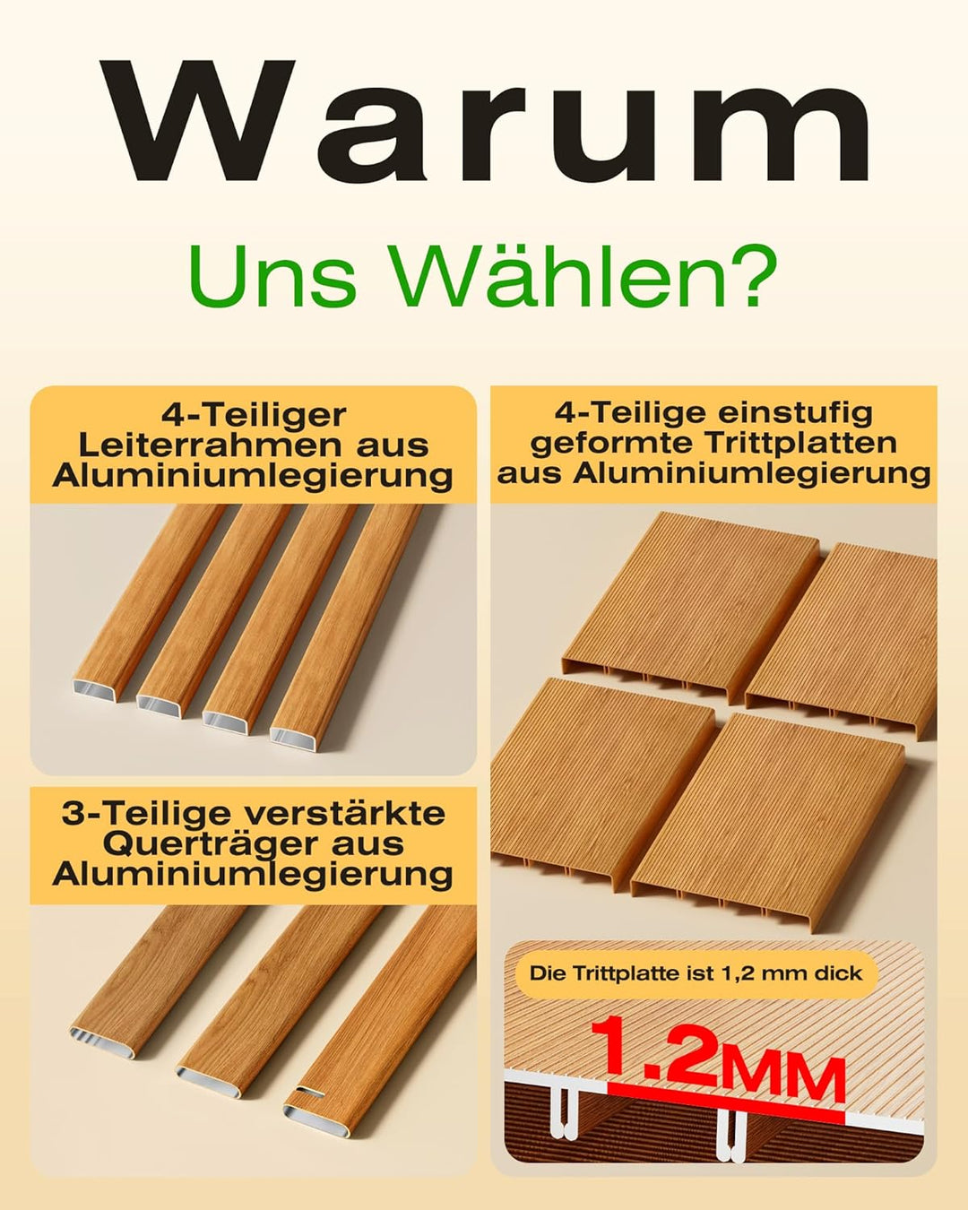 Trittleiter 4 Stufen klappbar,Tritthocker aus Aluminium | 150 kg Tragfähigkeit,Leiter mit rutschfest