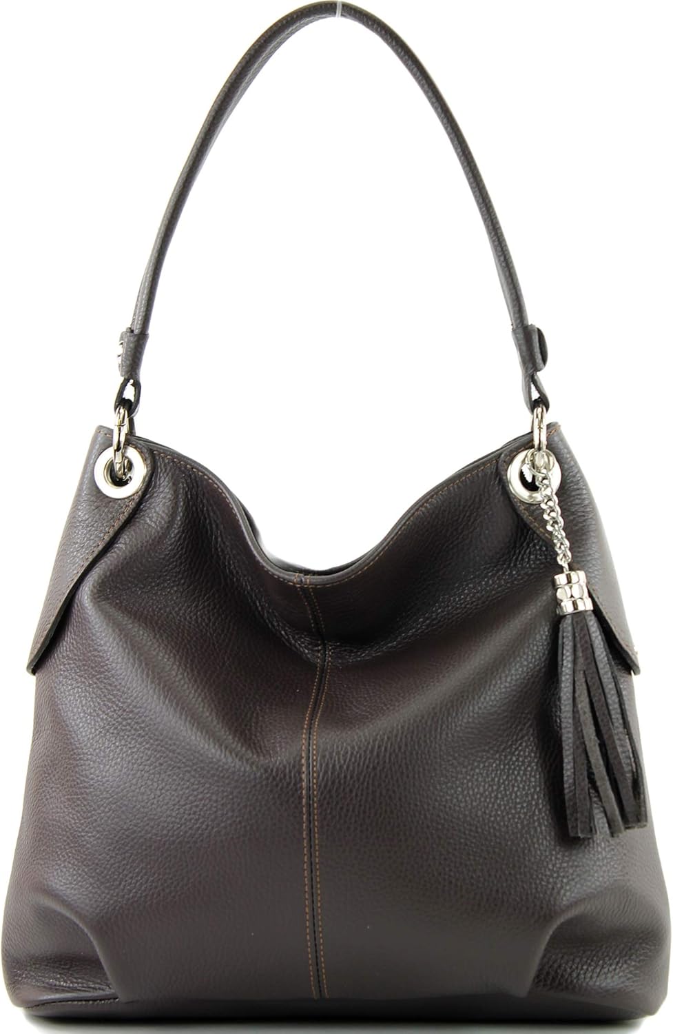modamoda de T185 Damen Leder Schultertasche, handmade in Italy Dark Chocolate, Dark Chocolate