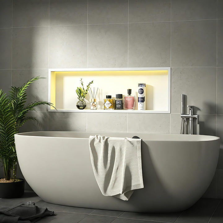 Wandnische Dusche Edelstahl mit RGB LED, Wandnische Bad Nische Duschnische Befliesbar mit Fernsteuer