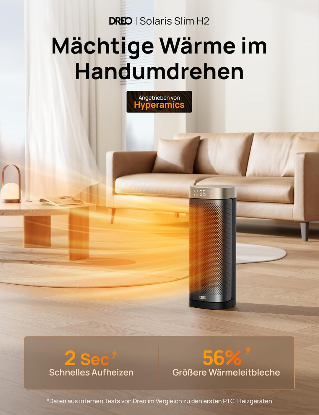 DREO Heizlüfter Energiesparend Leise, 2000W Keramik Heizung mit Thermostat, 12-Std-Timer, 3 Modi, 70