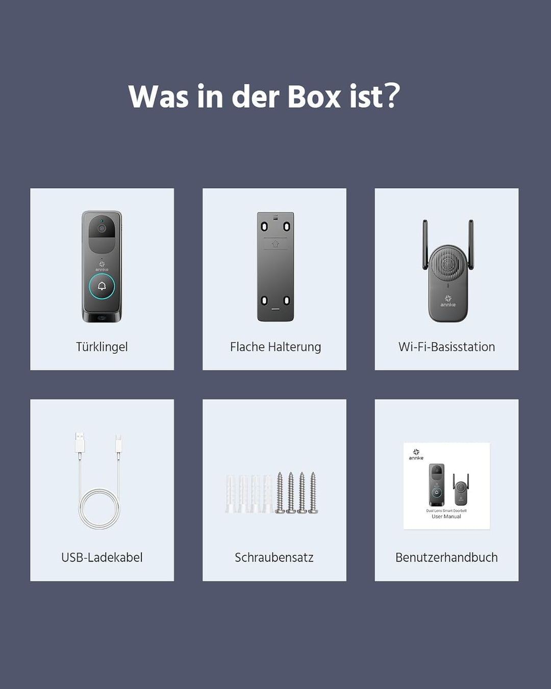 ANNKE Videotürklingel Akku (Dual Camera), 3MP WLAN Türklingel mit Kamera, Video Doorbell mit 2-Wege-