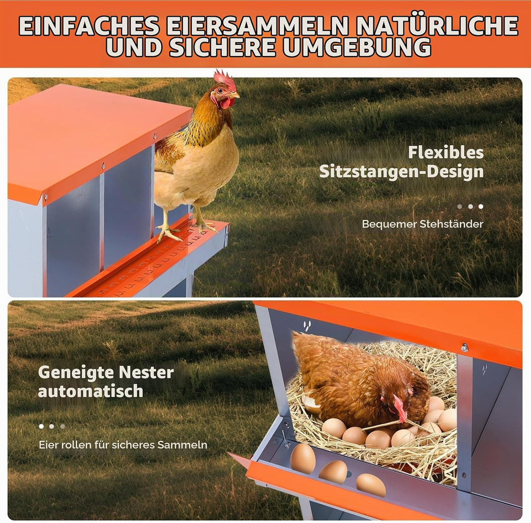 Legenester Für Hühner 6 Abteile, 84.5 x 42 x 90.3CM, Rollnestkasten Hühnernest Aus Metall Mit Auffan