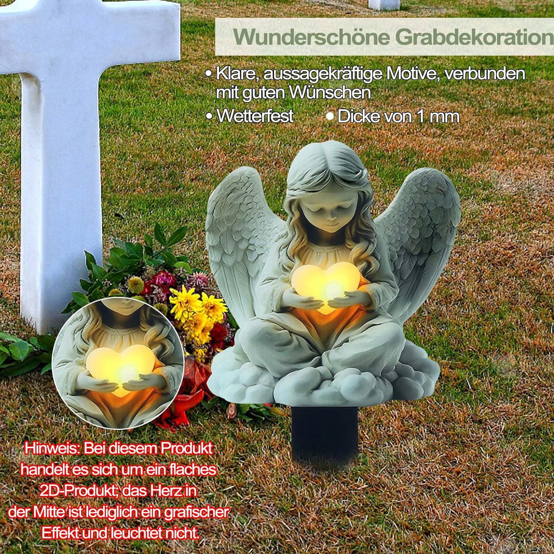 Grabschmuck Edelstahl Wetterfest Flaches Grabstecker Metall mit Engel Motiv, 2D-Hofschild Grab Deko