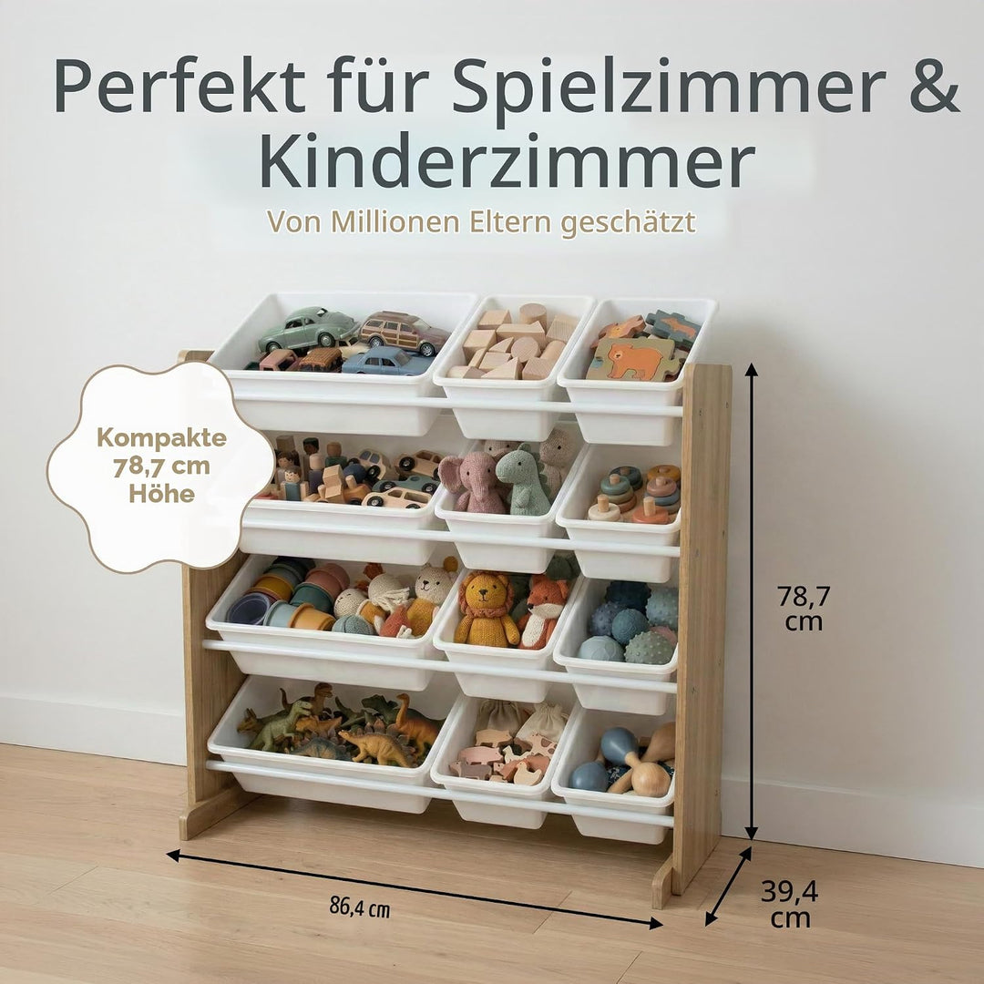 Humble Crew WO70526 Kinderregal - Spielzeugregal-Organizer aus Holz mit 12 Aufbewahrungsboxen, Natur
