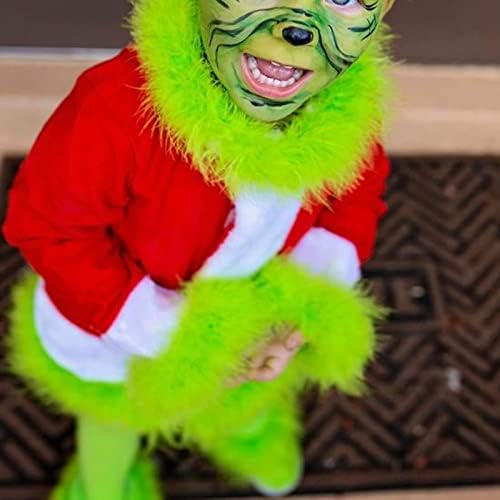 Aunaeyw Green Monster Christmas Santa Claus Costume Set Deluxe Furry Fancy Dress Outfit Halloween Xm
