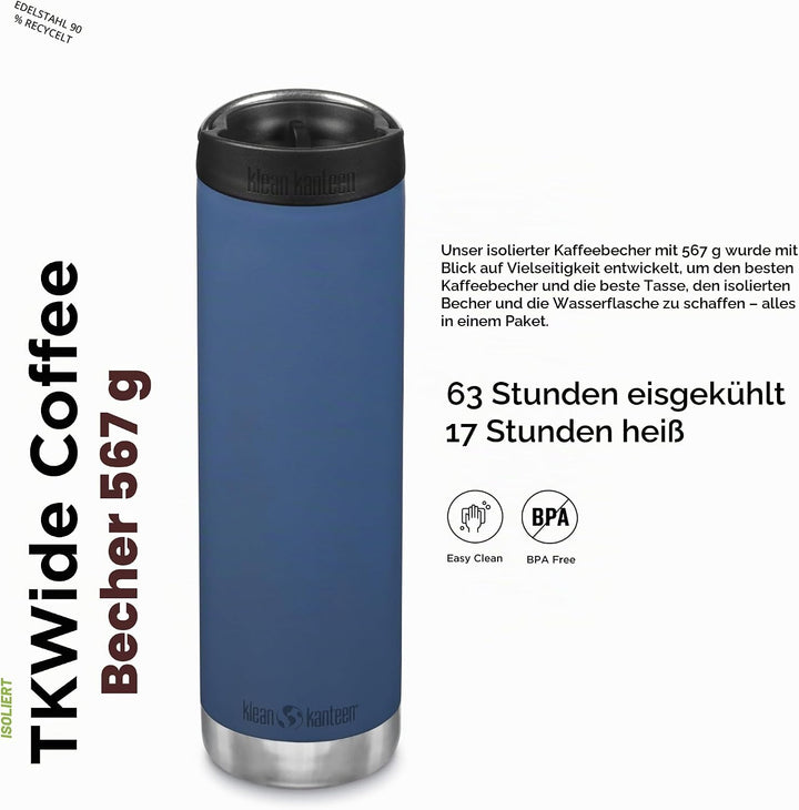 KleanKanteen Herren TKWide VI Trinkflasche, Real Teal, One Size Einheitsgrösse Real Teal, Einheitsgr