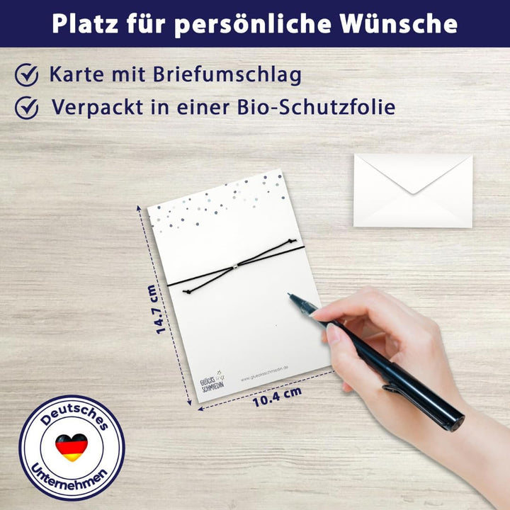 Glücksschmiedin – Grusskarte „Kraft“ mit Wunscharmband & Ginkgo-Anhänger – Mutmacher Geschenk mit Be