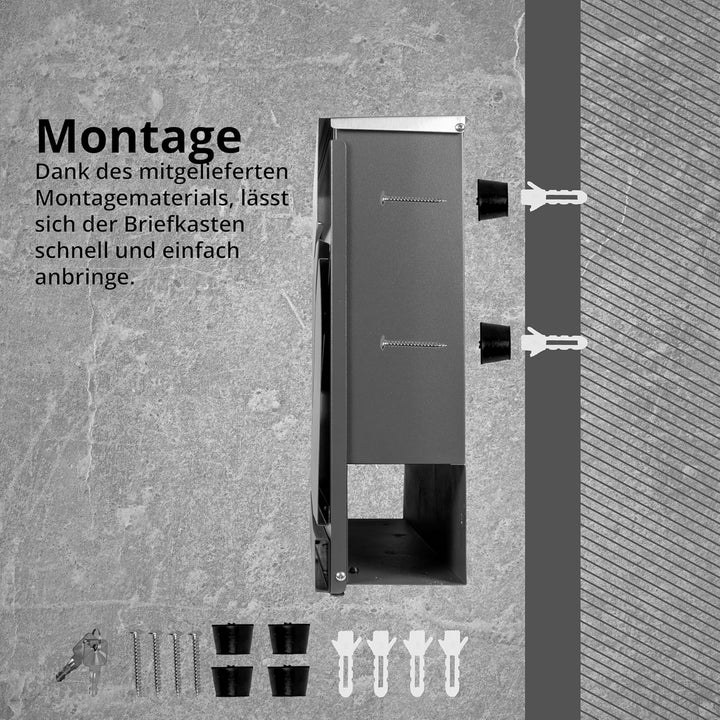 Grafner Premium Briefkasten personalisiert, RAL7016 mit Zeitungsfach und 2 Schlüssel, moderner Postk