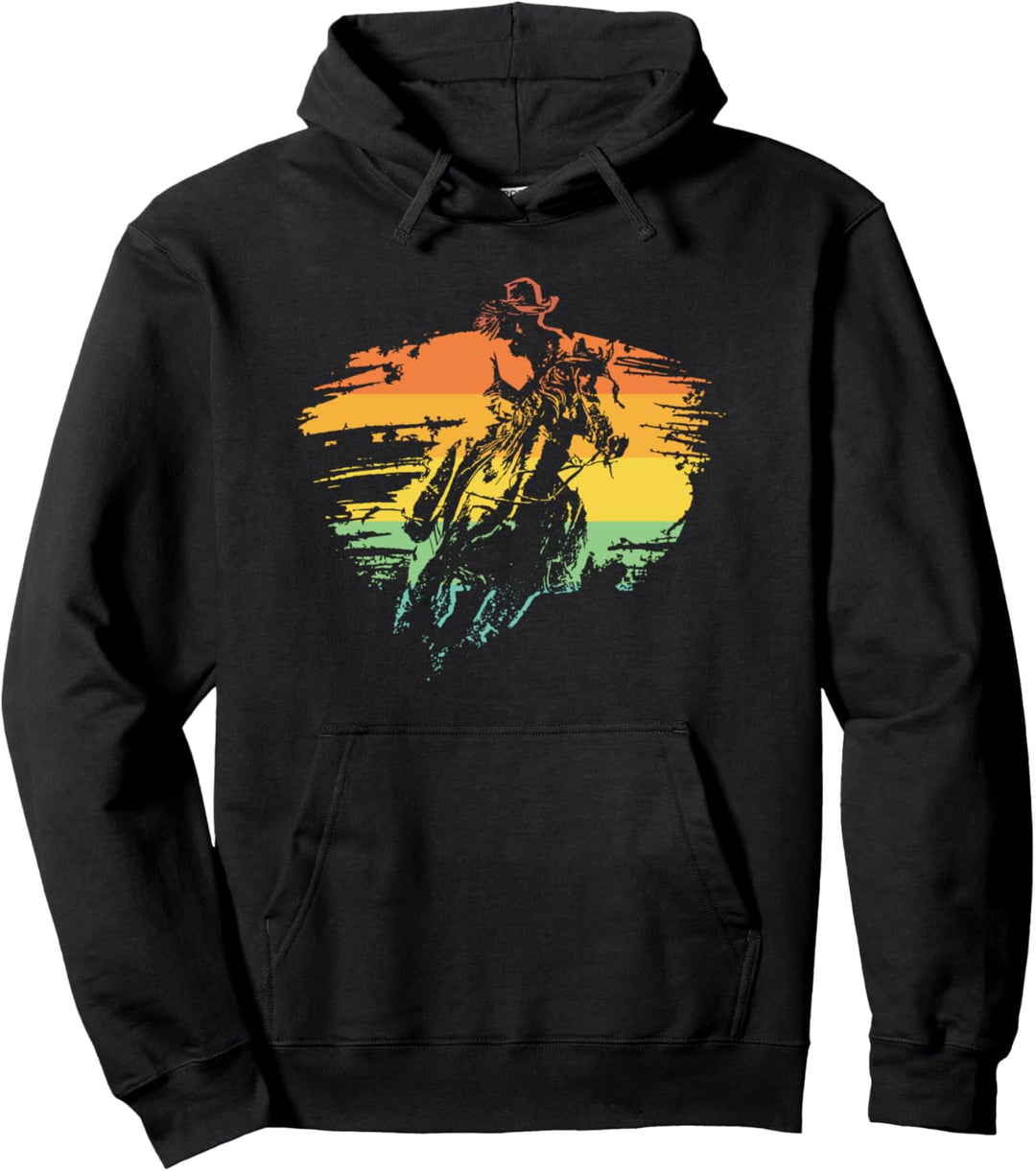 Bull American Riding Bucking Cowboy Western Vintage Pullover Hoodie