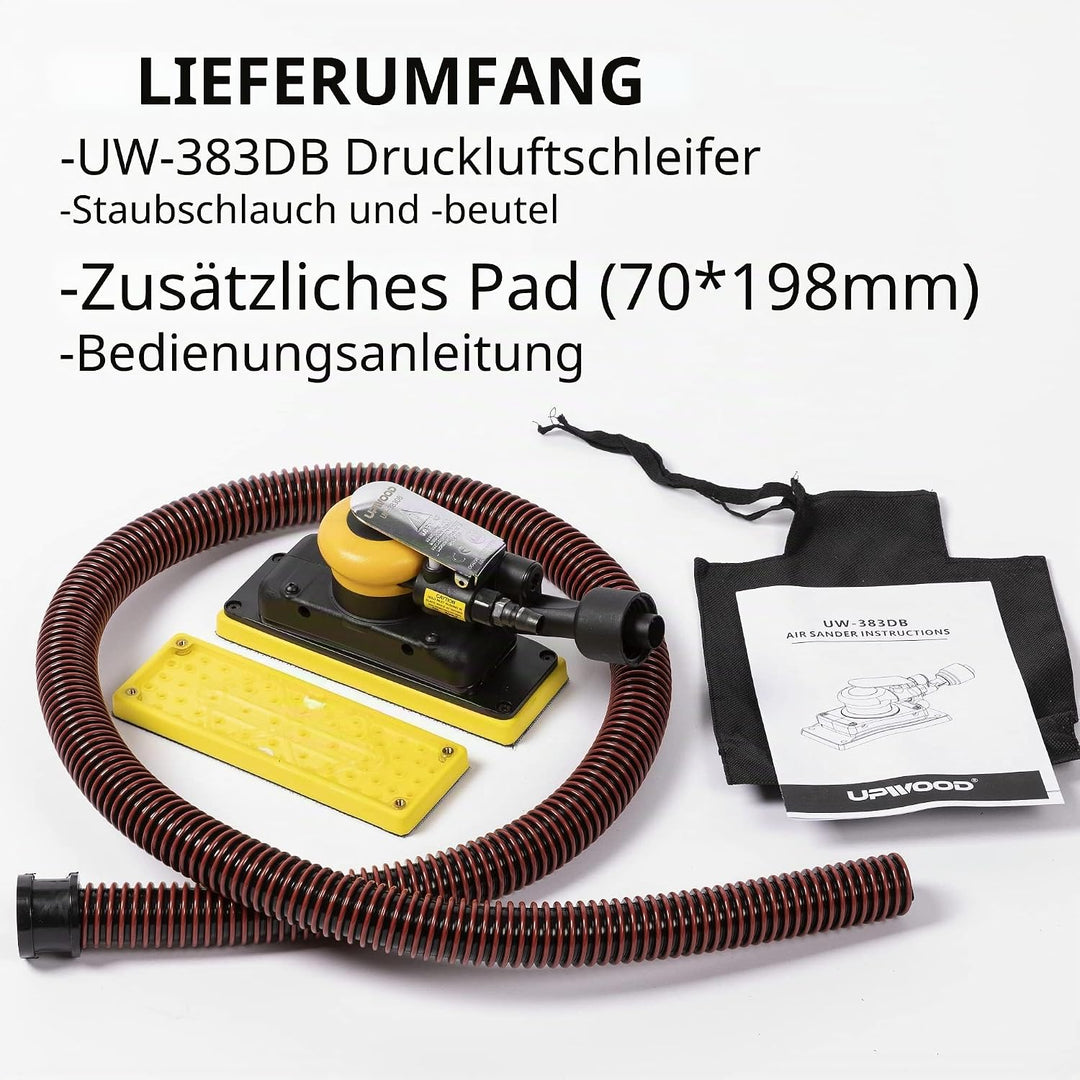 70 mm x 198 mm Selbstvakuum-Luft-Schwingschleifer, 1/8 Zoll Orbit, 10.000 Max OPM Staubbeutel Stil m