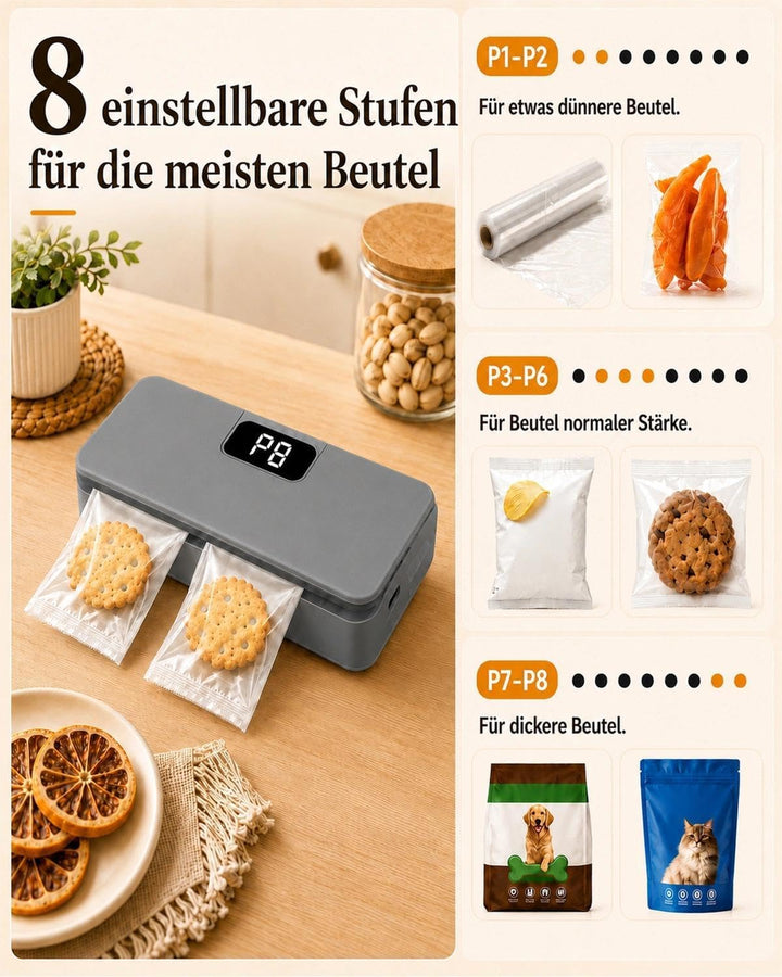Pro Mini-Folienschweissgerät 8-Stufen,Upgraded Tragbarer Bag Sealer mit LED-Countdown, Integriertem