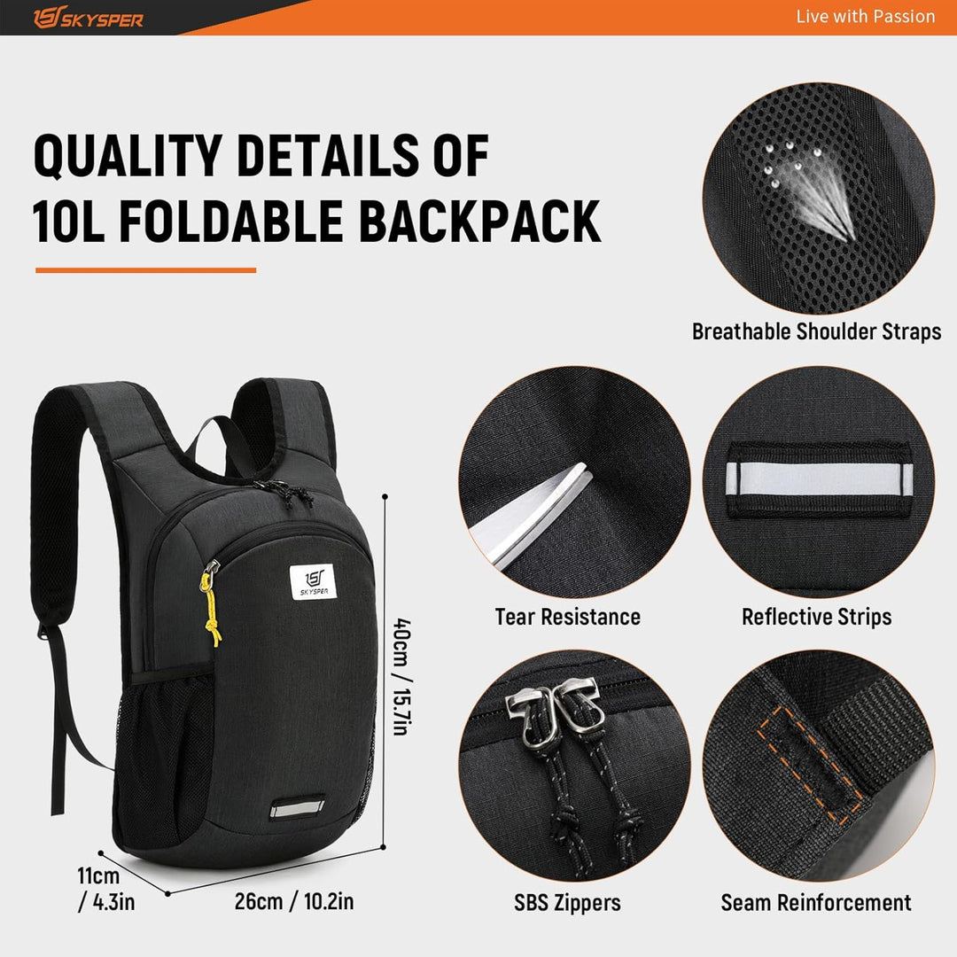 SKYSPER Faltbarer Rucksack 10L Klein Ultraleicht Tagesrucksäcke Wanderrucksack Reisenrucksack Trekki