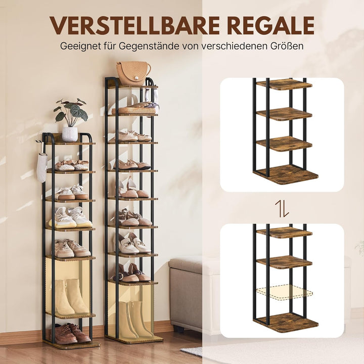 Yaheetech Schmales Schuhregal, Schuhablage mit 8 Ebenen, Platzsparender Schuhschrank Holz im Vintage