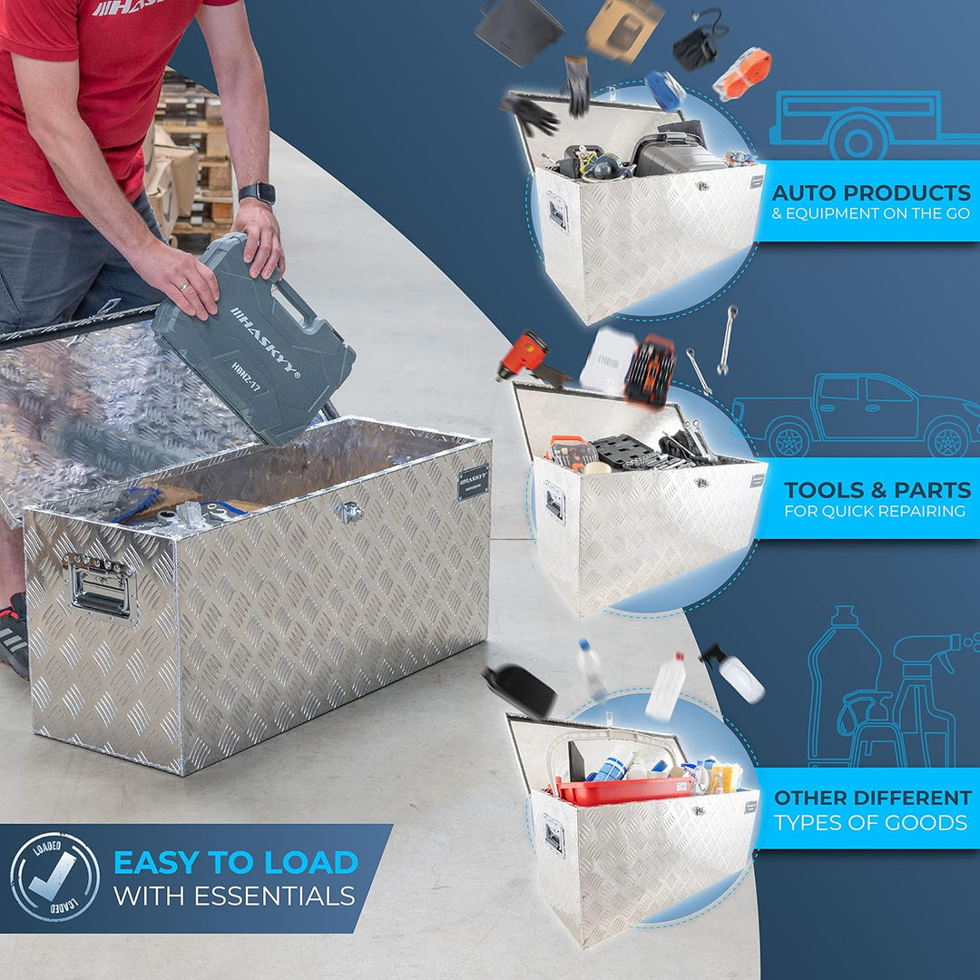 HASKYY Aluminium Transportbox 900x350x400 mm Truckbox Deichselbox Werkzeugkasten Alubox Alukoffer Xx