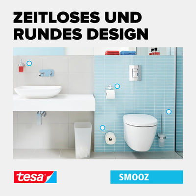 tesa SMOOZ Glasablage aus satiniertem Glas, verchromte Halterung - Badablage zur Wandbefestigung ohn