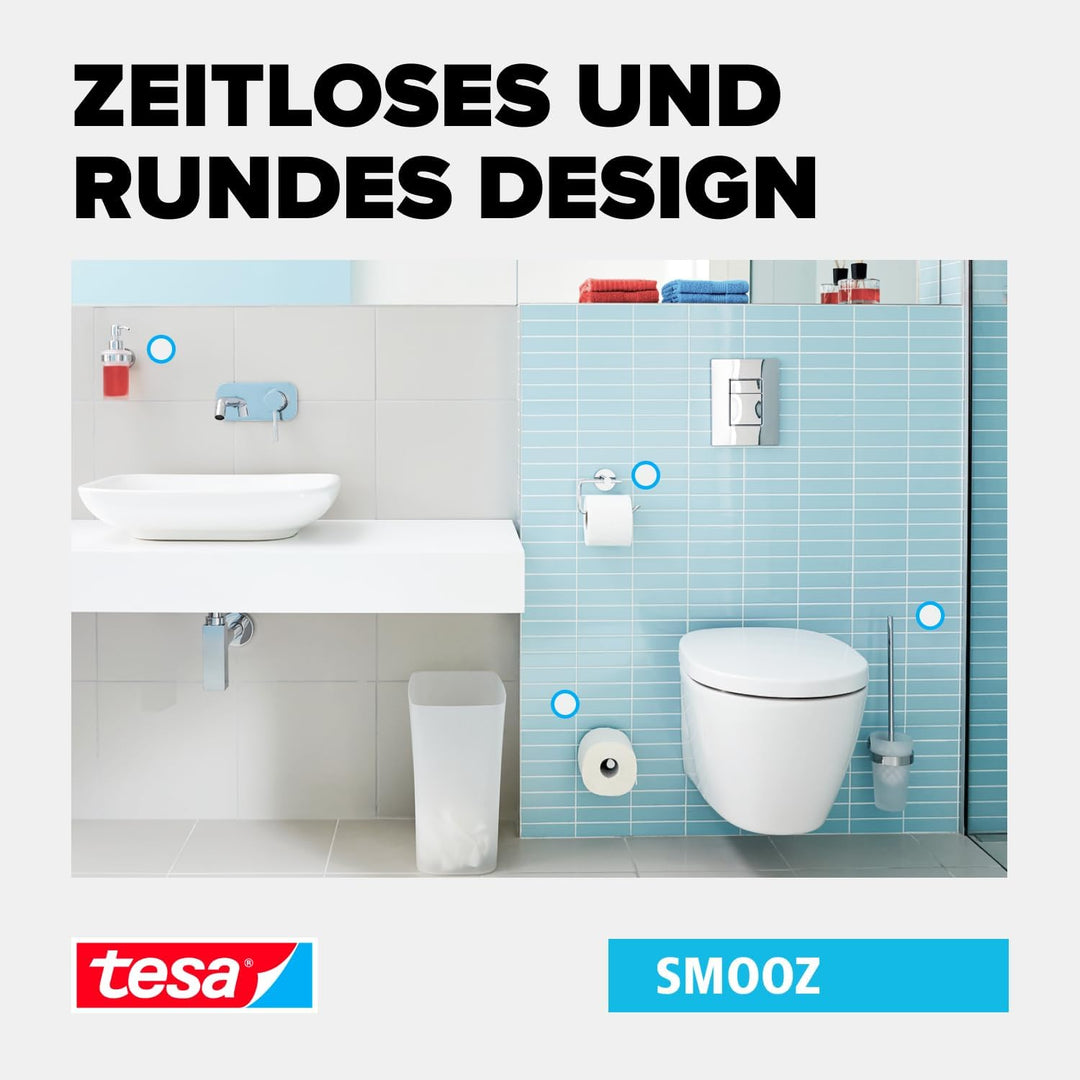 tesa SMOOZ Bad Handtuchhalter, 2-armig und schwenkbar, verchromt - zur Wandbefestigung ohne Bohren,
