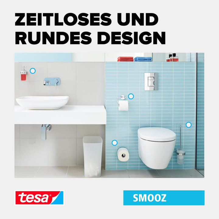 tesa SMOOZ Bad Handtuchhalter, 2-armig und schwenkbar, verchromt - zur Wandbefestigung ohne Bohren,