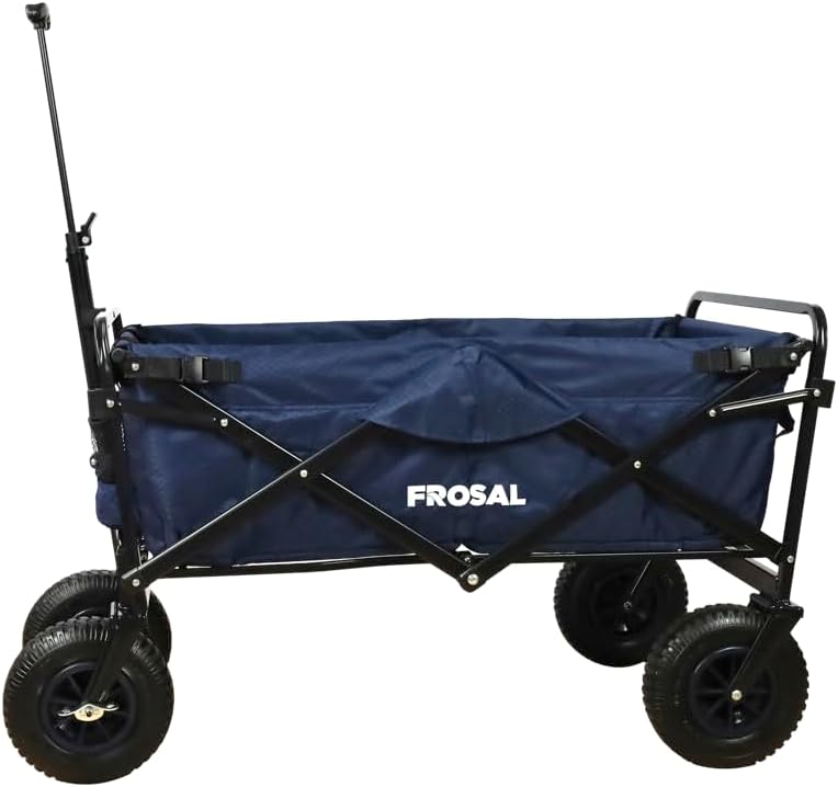 FROSAL Faltbarer Bollerwagen Nick mit Bremse Dach und Luftbereifung in Blau | Luftreifen | Lufträder
