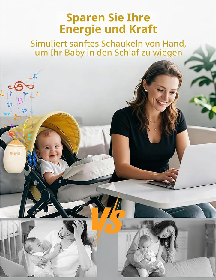 Kinderwagenschaukler, Wiederaufladbar Schlafhilfe für Babys Mit Timer, USB-C Aufladbar, Tragbare Sch